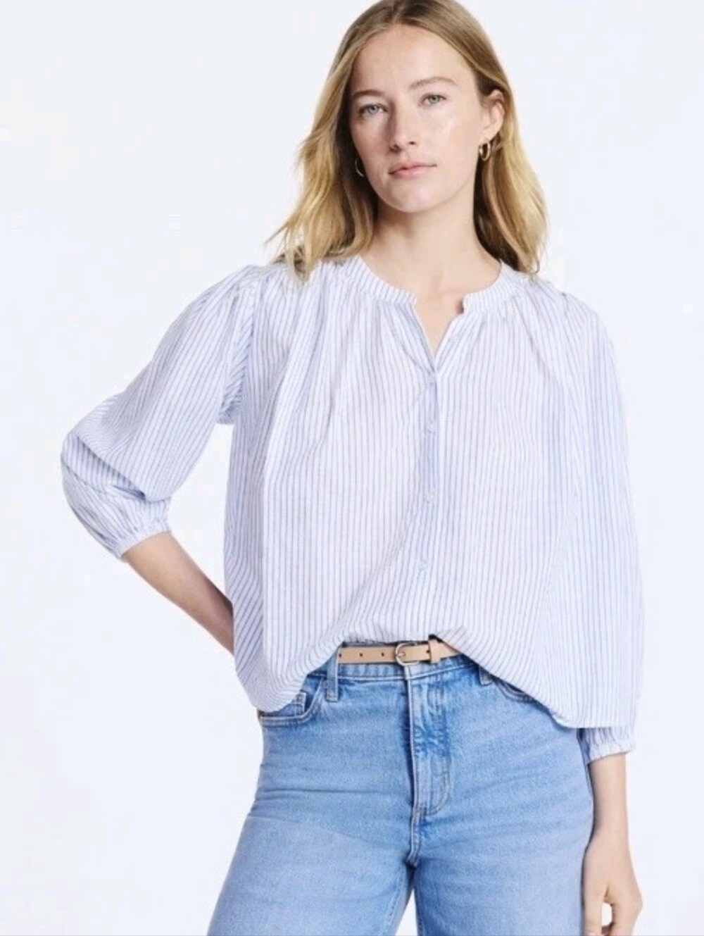NWT Lot Of 2 Free Assembly Cotton Shirred Button Down Blouses Size XS - Picture 5 of 16